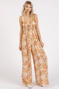 Flower print sleeveless jumpsuit by Mittoshop with gathered bust and relaxed fit, perfect for casual or summer wear.