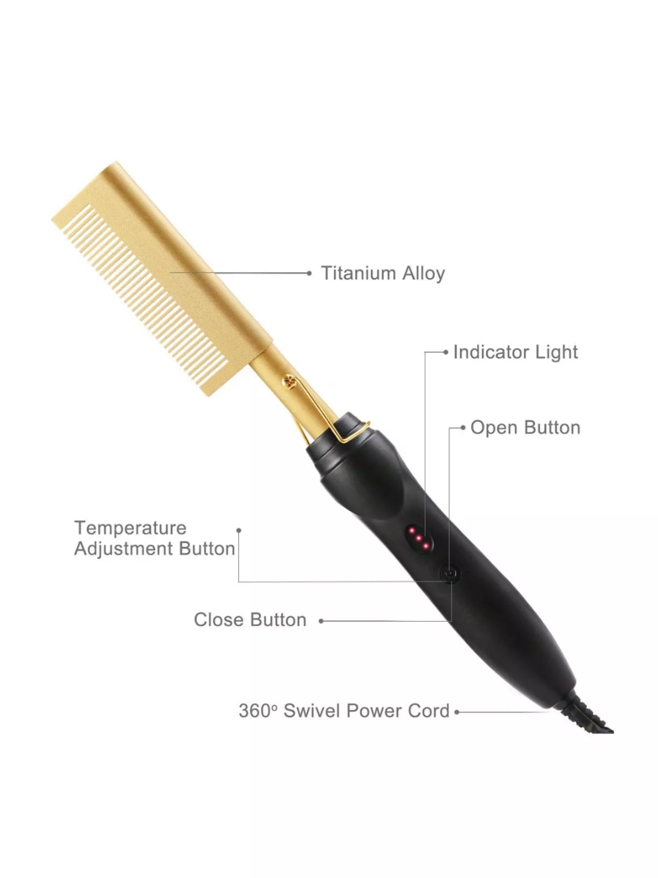 Trendsi 2-in-1 curling and straightening hair brush with gold finish, European plug, designed for easy styling and versatile hair care.
