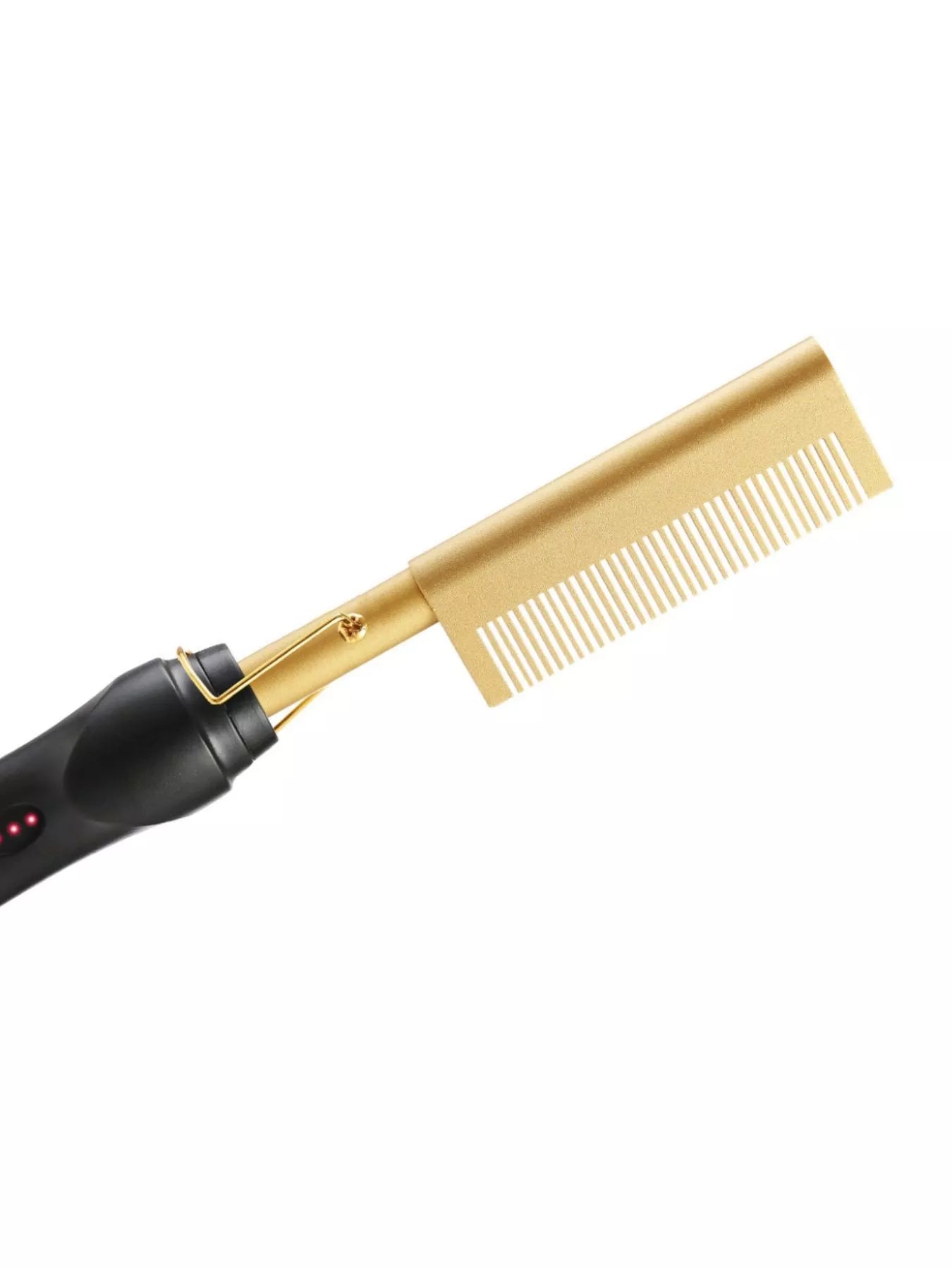 Trendsi 2-in-1 curling and straightening brush for hair, with gold finish and European plug, showing the versatile styling tool.