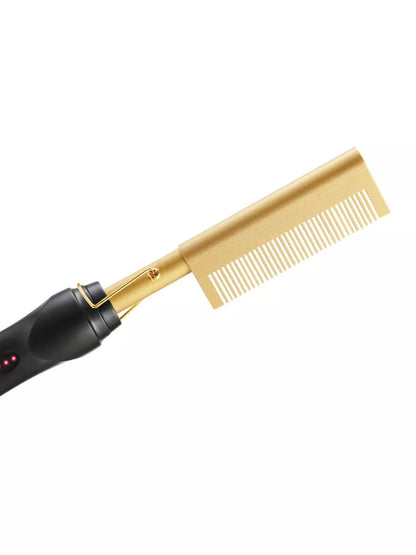 Trendsi 2-in-1 curling and straightening brush for hair, with gold finish and European plug, showing the versatile styling tool.