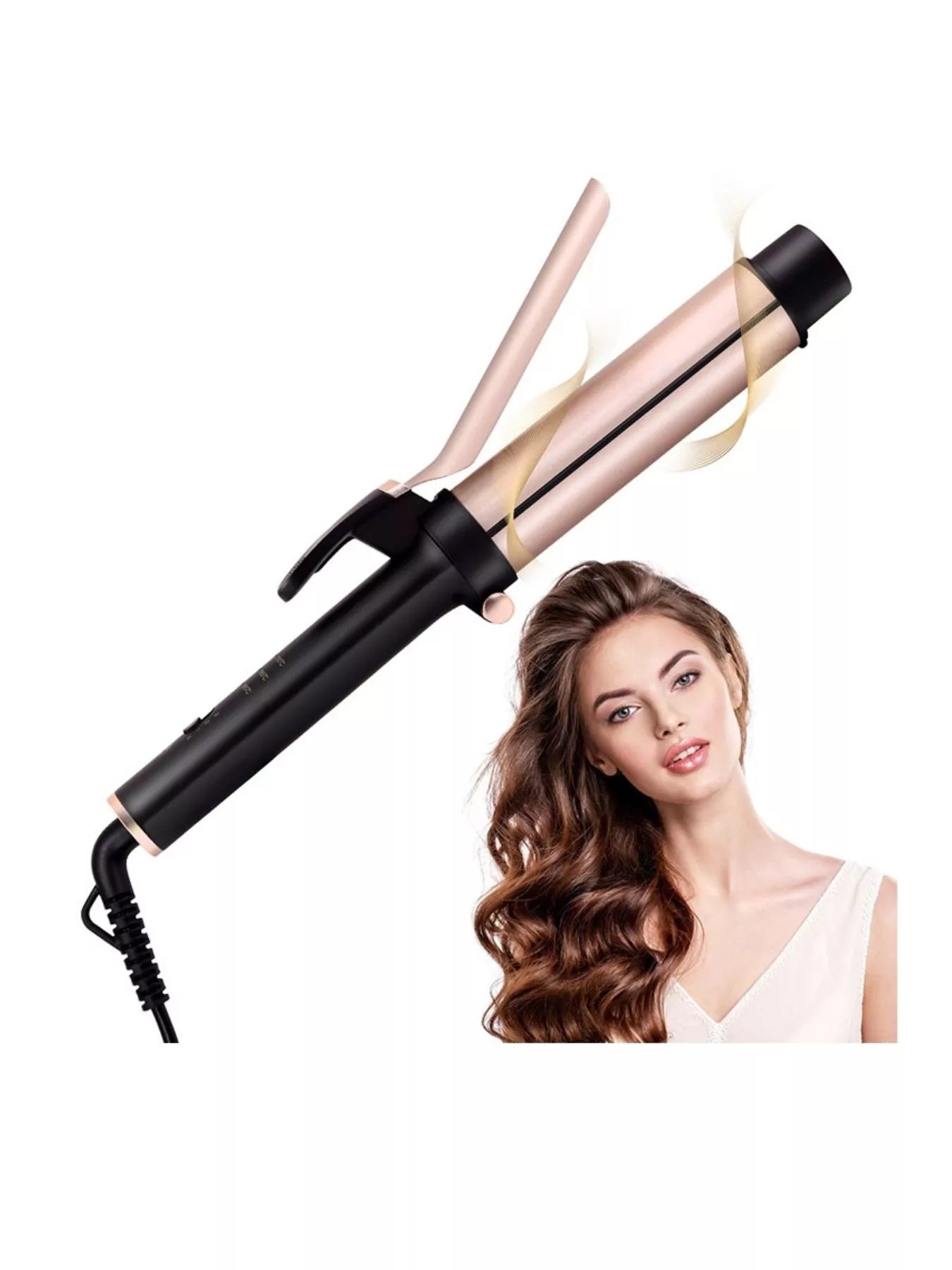 Gold adjustable temperature curling iron with European plug by Trendsi, featuring a sleek design for versatile hair styling.