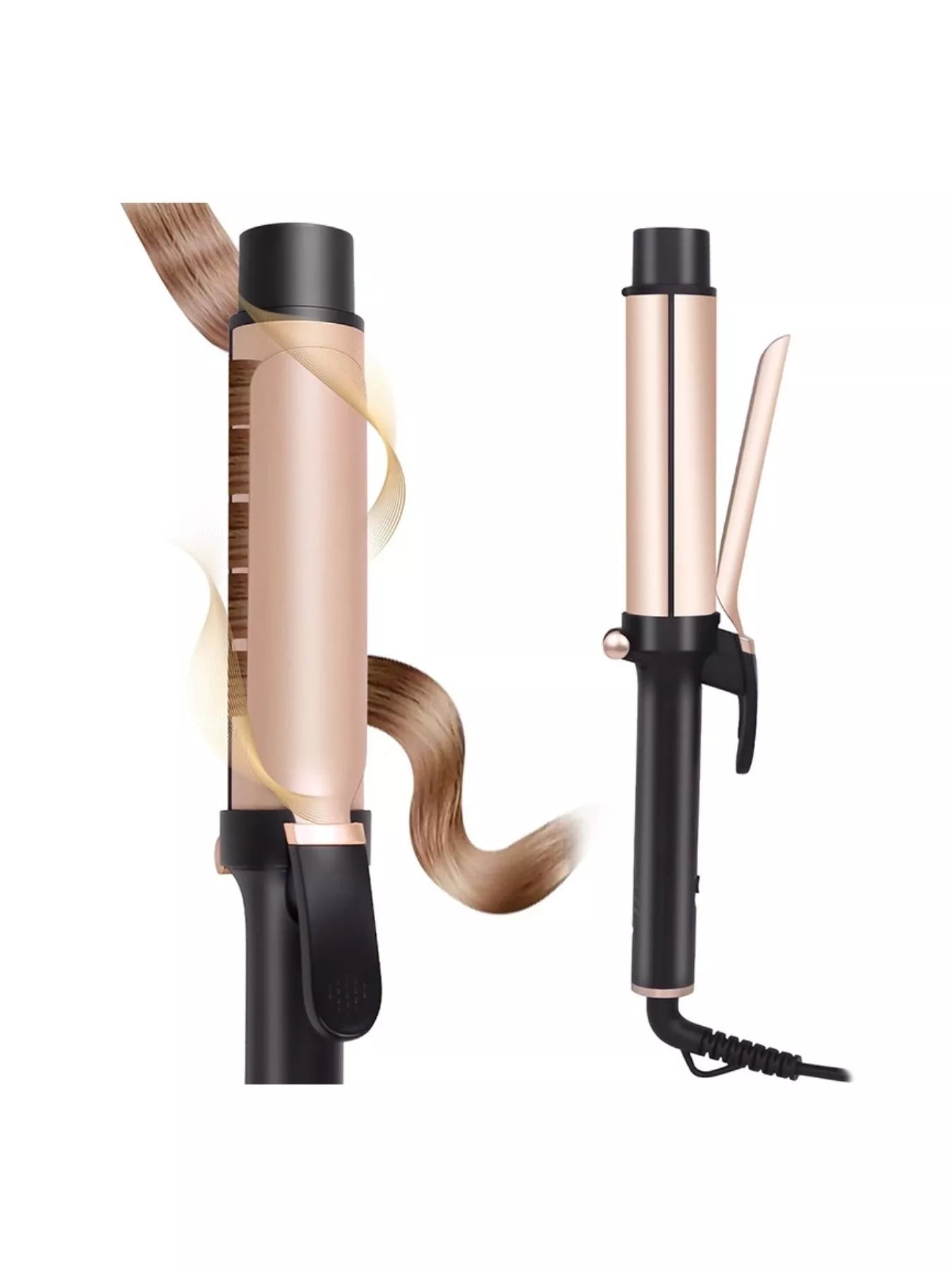 Gold Trendsi adjustable temperature curling iron with European plug and ergonomic handle for versatile hair styling.