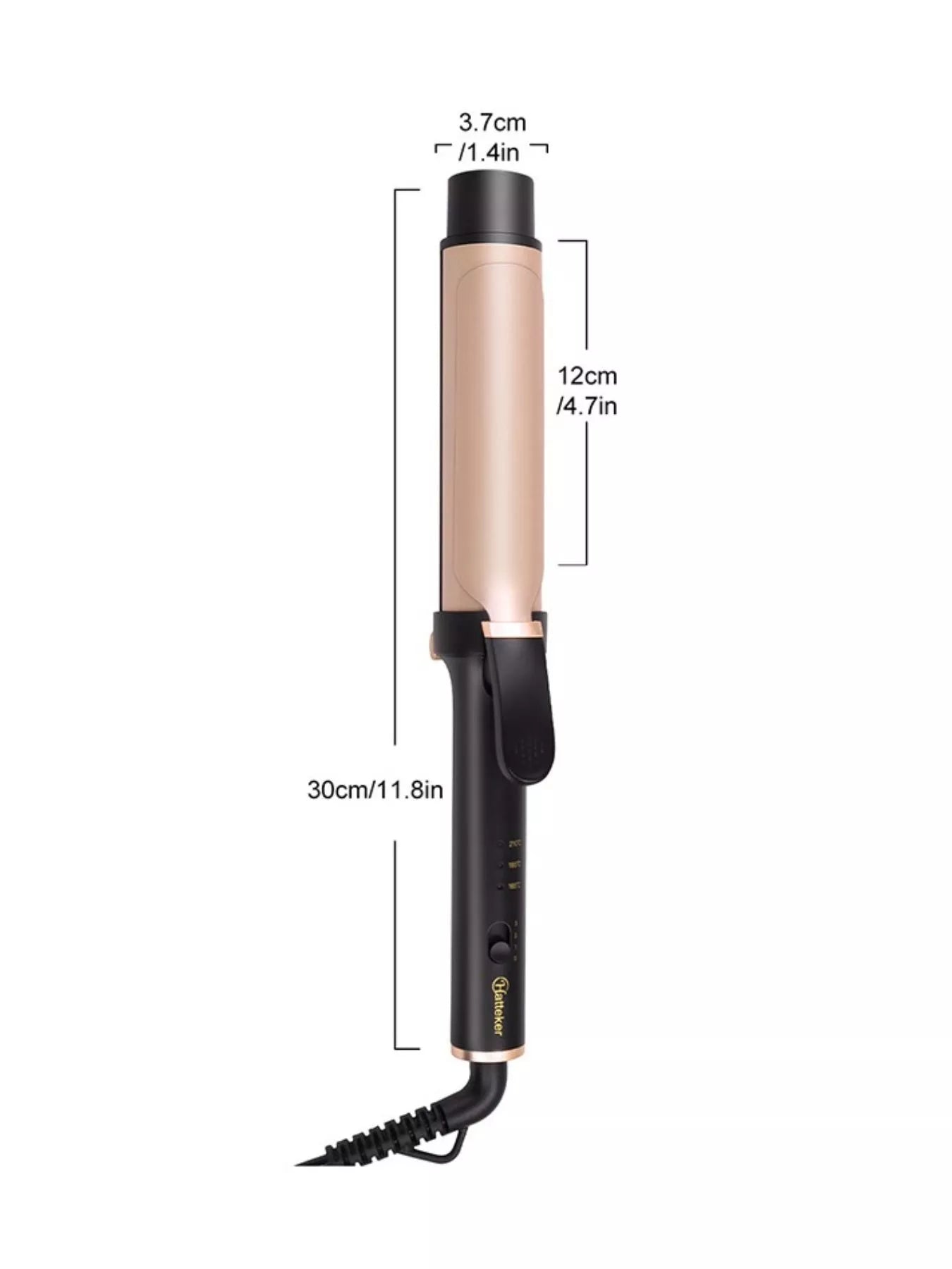 Gold adjustable temperature curling iron by Trendsi with European plug and rotating handle for versatile styling.