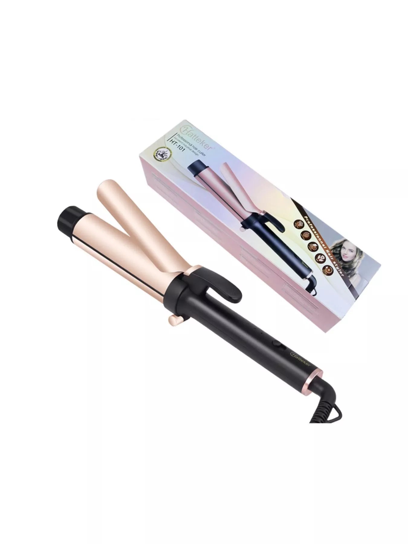 Trendsi adjustable temperature gold curling iron with European plug, featuring a sleek design and ergonomic handle for styling.