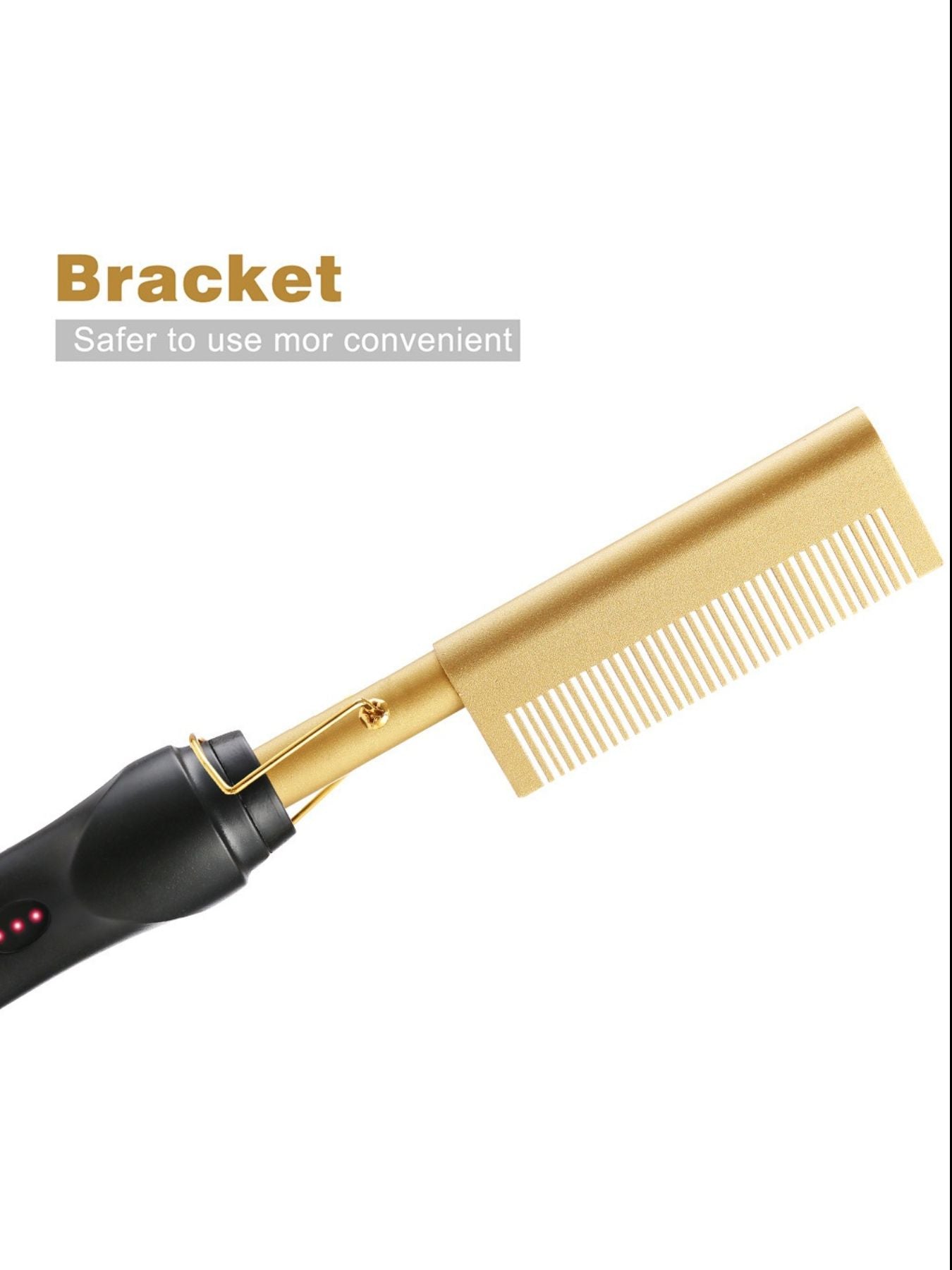 Gold heated hair straightening comb by Trendsi with European plug, designed for smooth, straight hair styling.