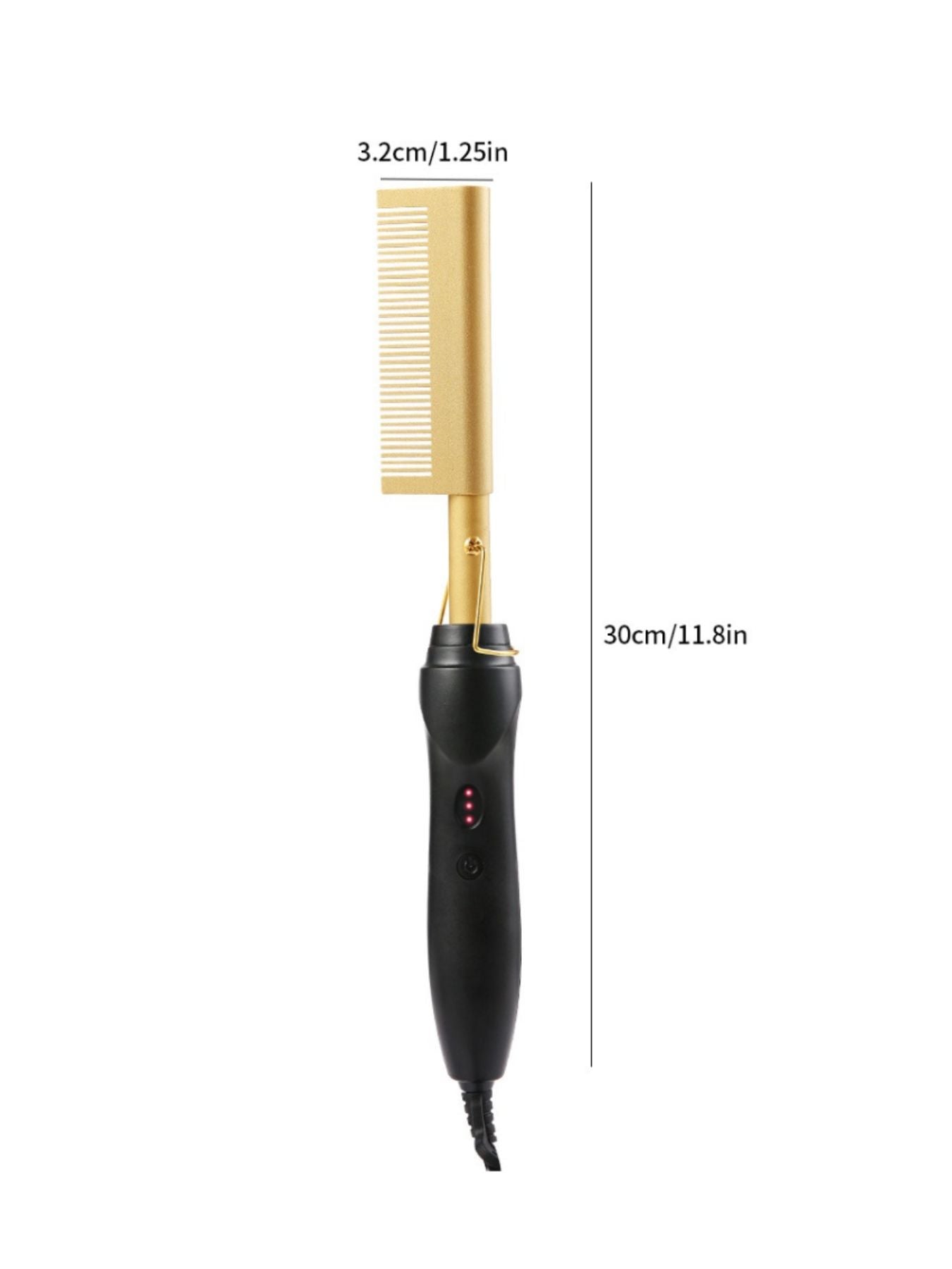 Gold heated hair straightening comb by Trendsi with European plug, designed for smooth, straight hair styling.
