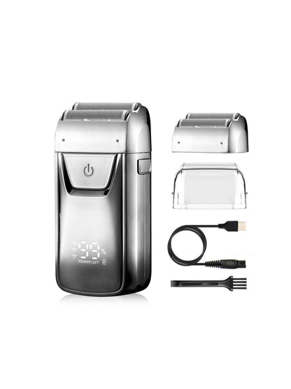 Trendsi gold electric shaver with LED display showing battery level and grooming settings, sleek and modern design.