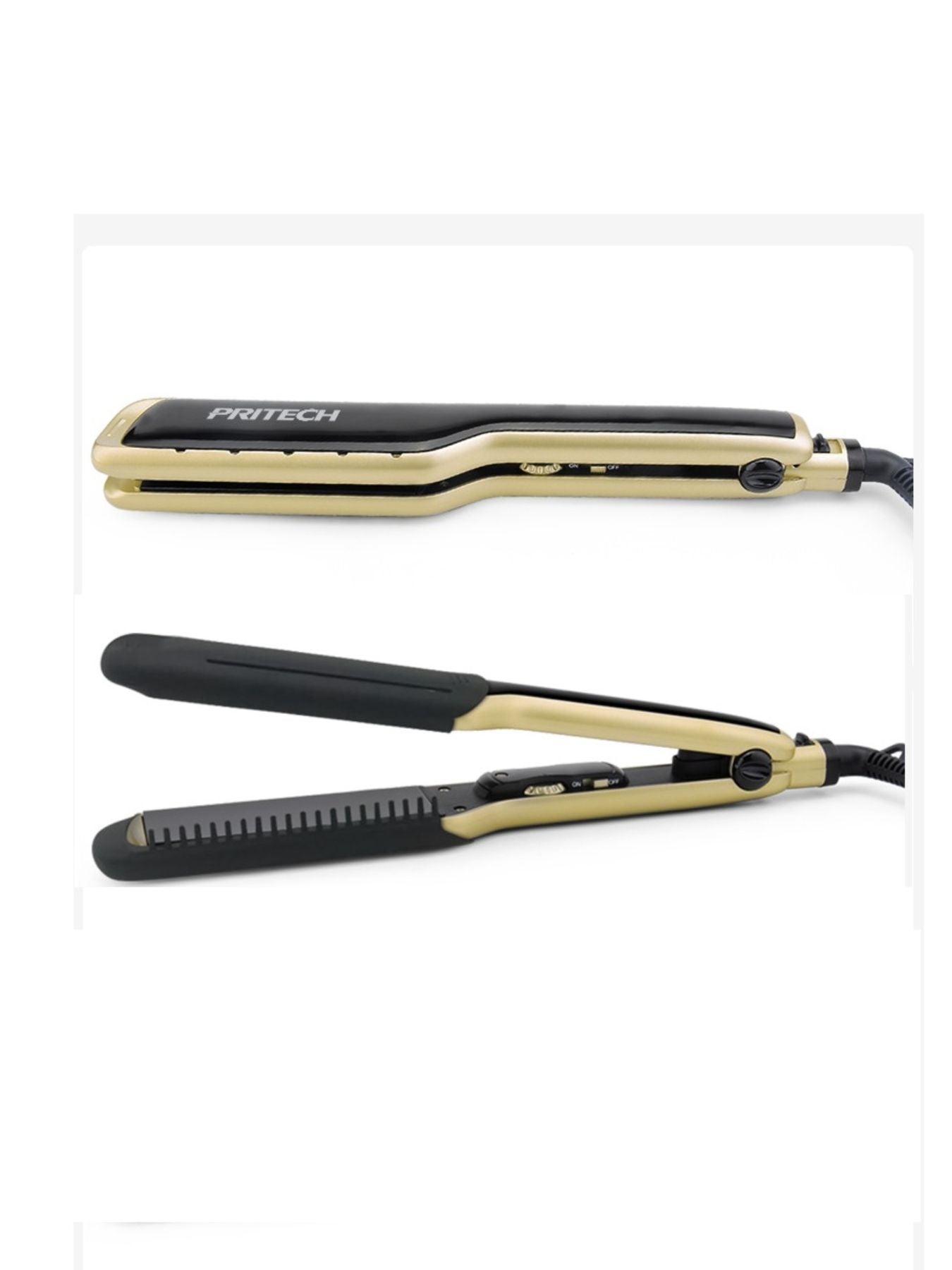 Gold Trendsi fast heating hair straightener with ceramic plates, featuring a sleek design and digital temperature control.