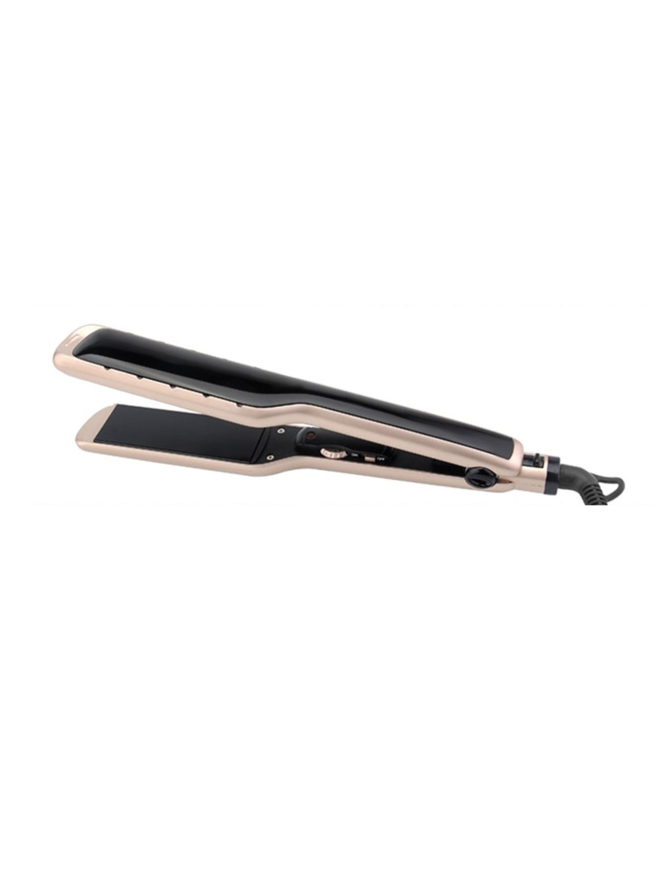 Gold Trendsi fast heating hair straightener with ceramic plates and ergonomic design, ready for quick styling.