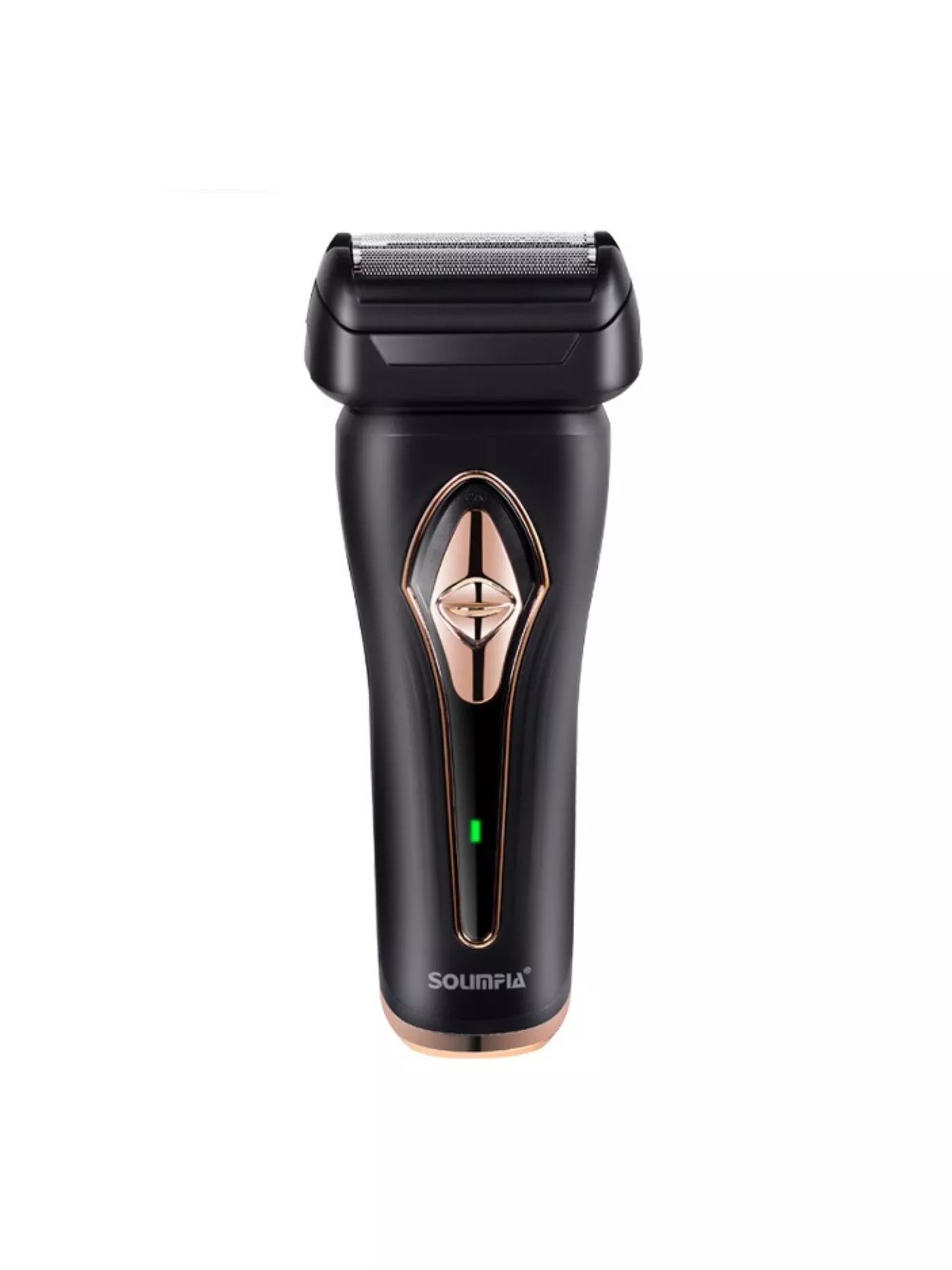 Gold portable electric shaver by Trendsi, compact design with a sleek finish for on-the-go grooming.