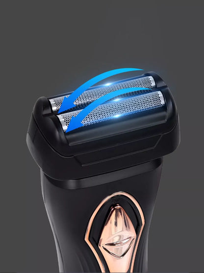 Gold portable electric shaver by Trendsi with compact design and adjustable head for easy grooming on the go.
