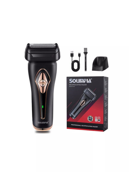 Gold portable electric shaver by Trendsi, compact design with a sleek finish for easy grooming on the go.