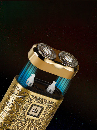 Gold portable electric shaver by Trendsi with compact design and adjustable head for easy grooming.