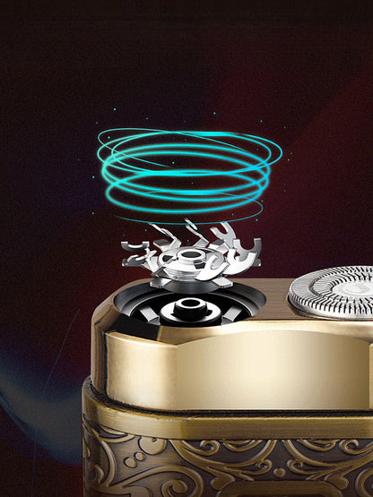 Gold portable electric shaver by Trendsi with compact design and ergonomic handle for easy grooming on the go.