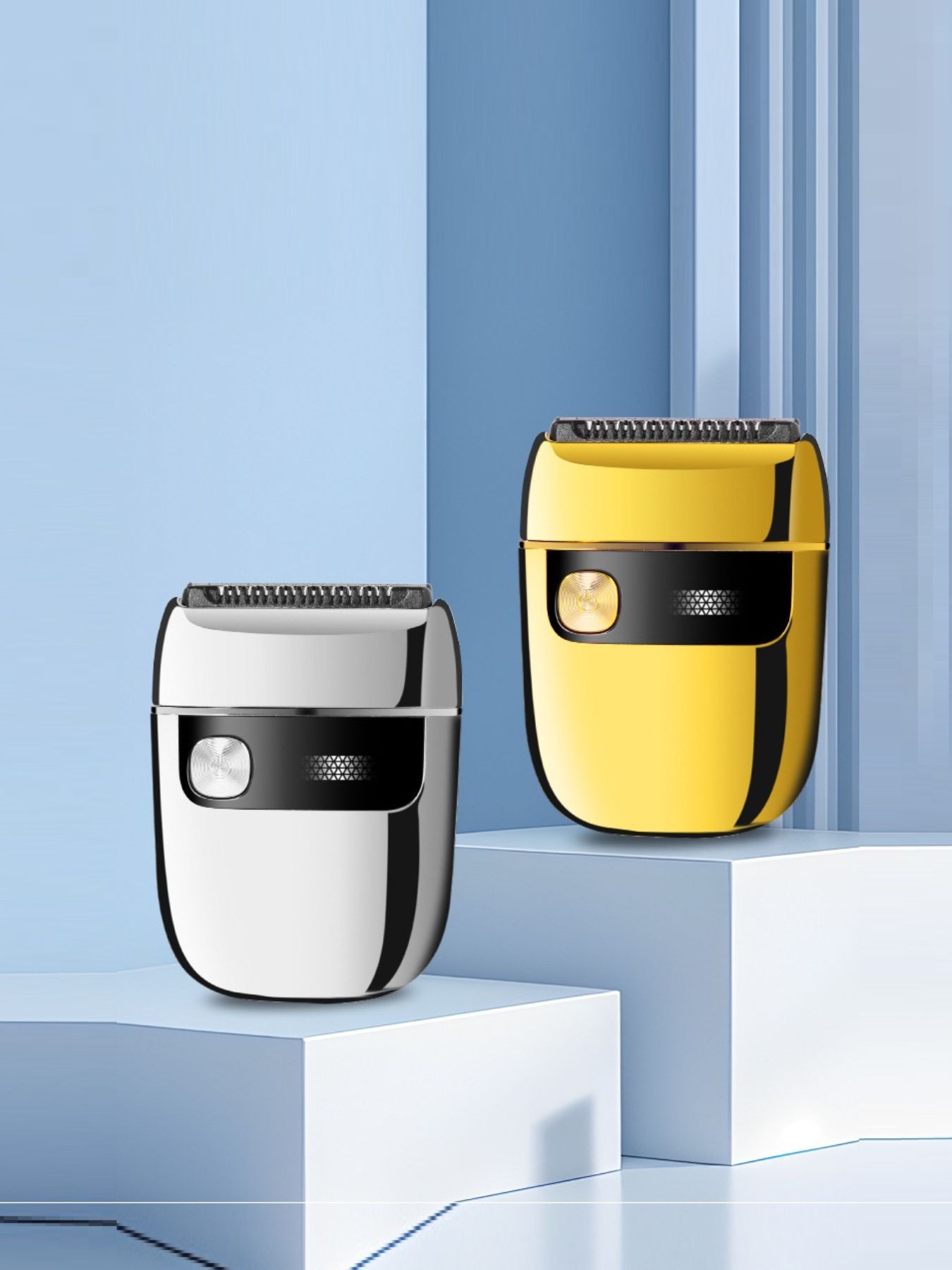 Gold portable mini electric shaver by Trendsi, compact design with a sleek look for easy grooming on the go.
