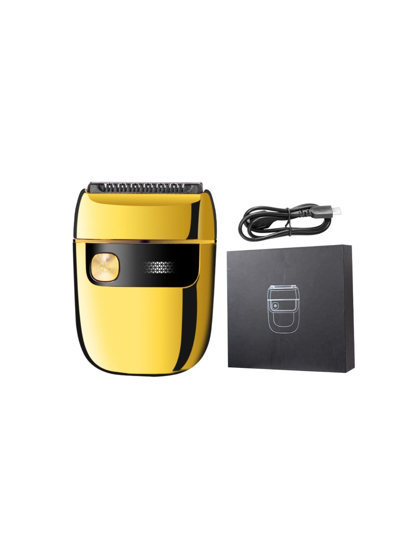 Gold portable mini electric shaver by Trendsi, compact handheld grooming device with a sleek design for on-the-go use.