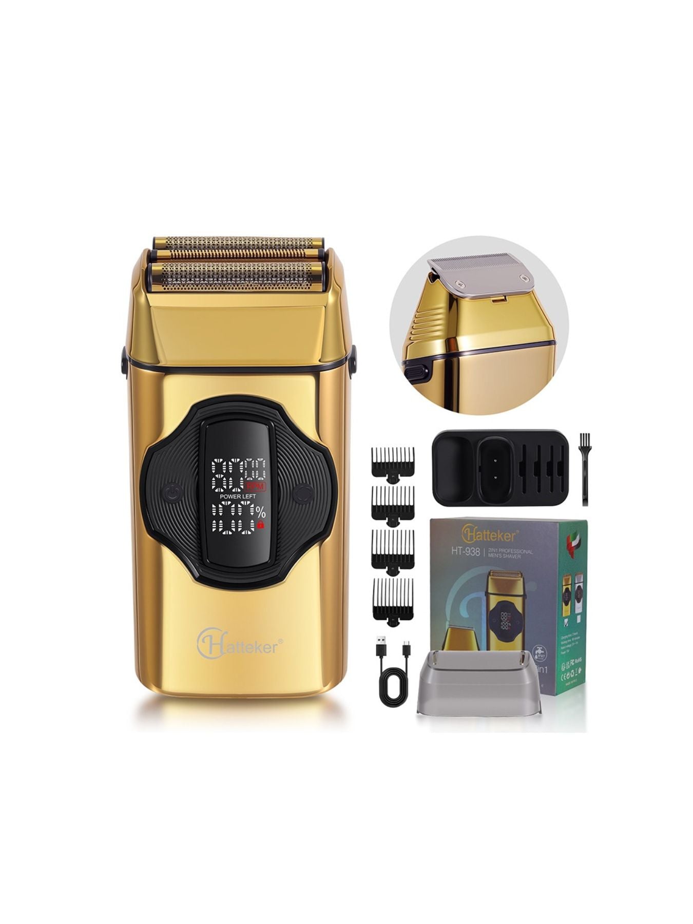 Gold rechargeable electric shaver by Trendsi with a sleek compact design for easy grooming.