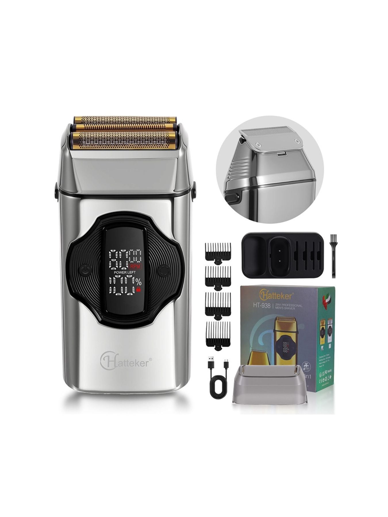 Gold Trendsi rechargeable electric shaver with ergonomic design and multiple blade heads for a close, comfortable shave.