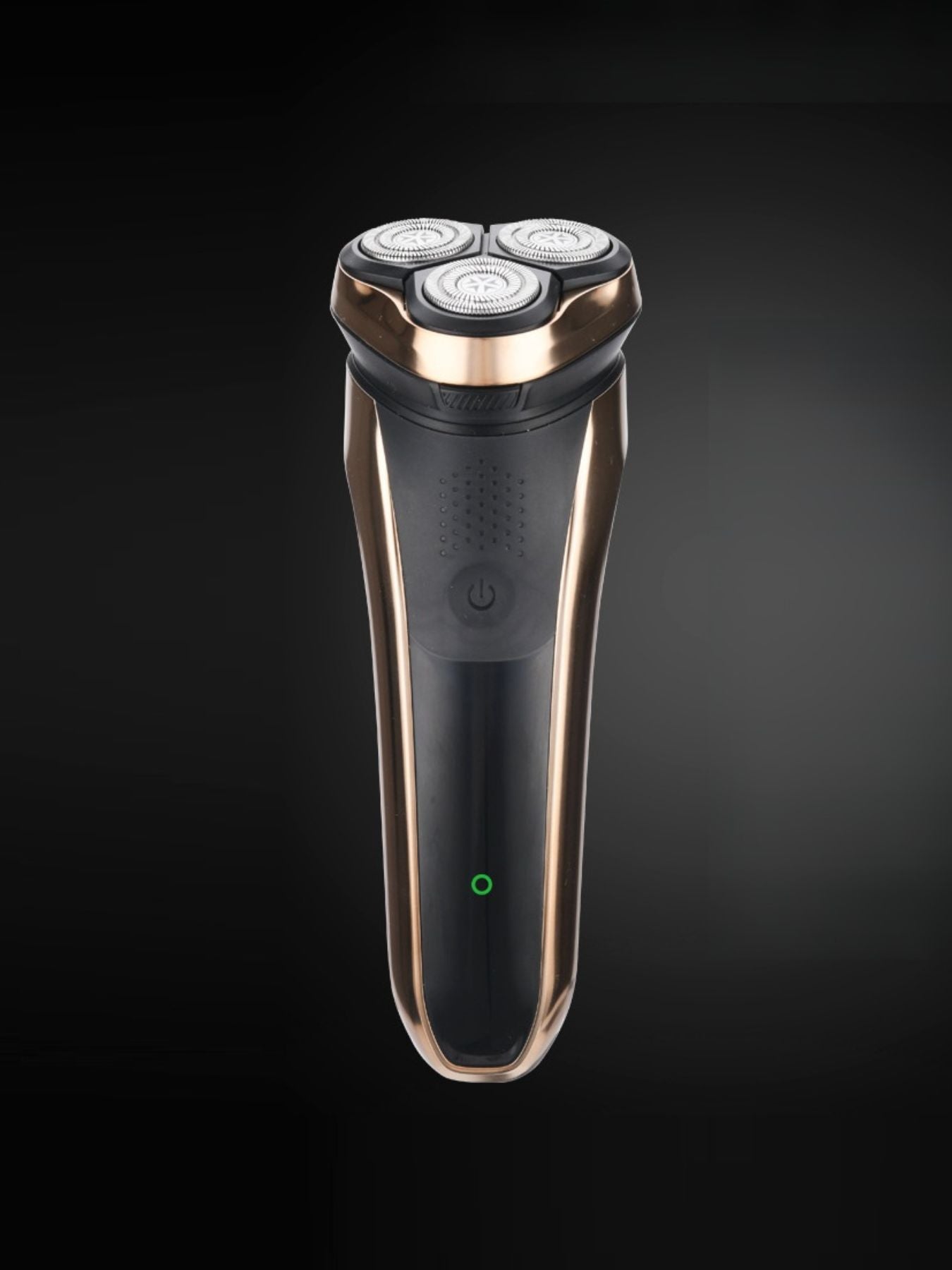 Gold Trendsi cordless rotary shaver with multiple rotary blades and ergonomic handle for close, comfortable shaving.