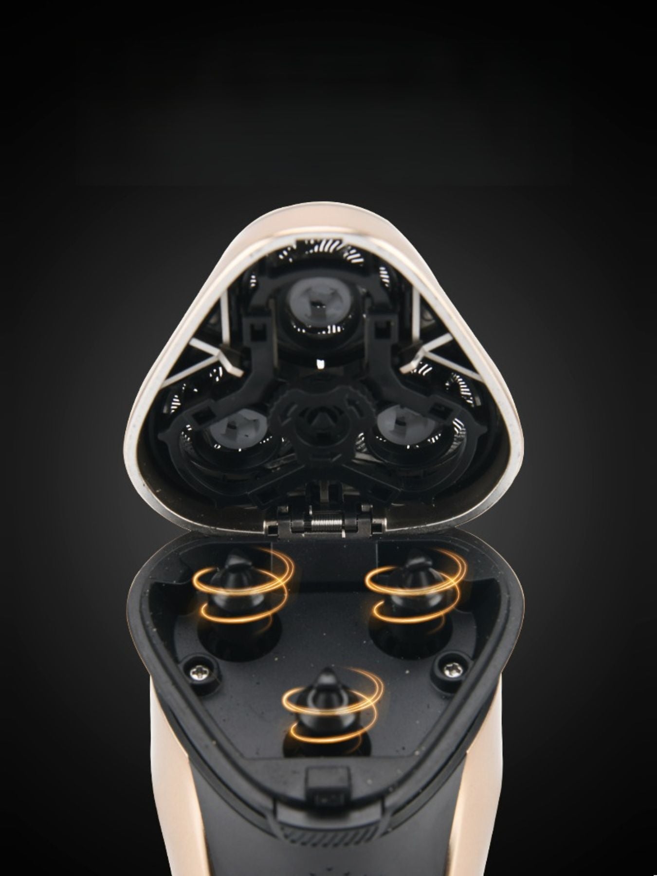 Gold Trendsi cordless rotary shaver with ergonomic design and multiple rotary blades for smooth, close shaving.