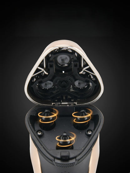 Gold Trendsi cordless rotary shaver with ergonomic design and multiple rotary blades for smooth, close shaving.