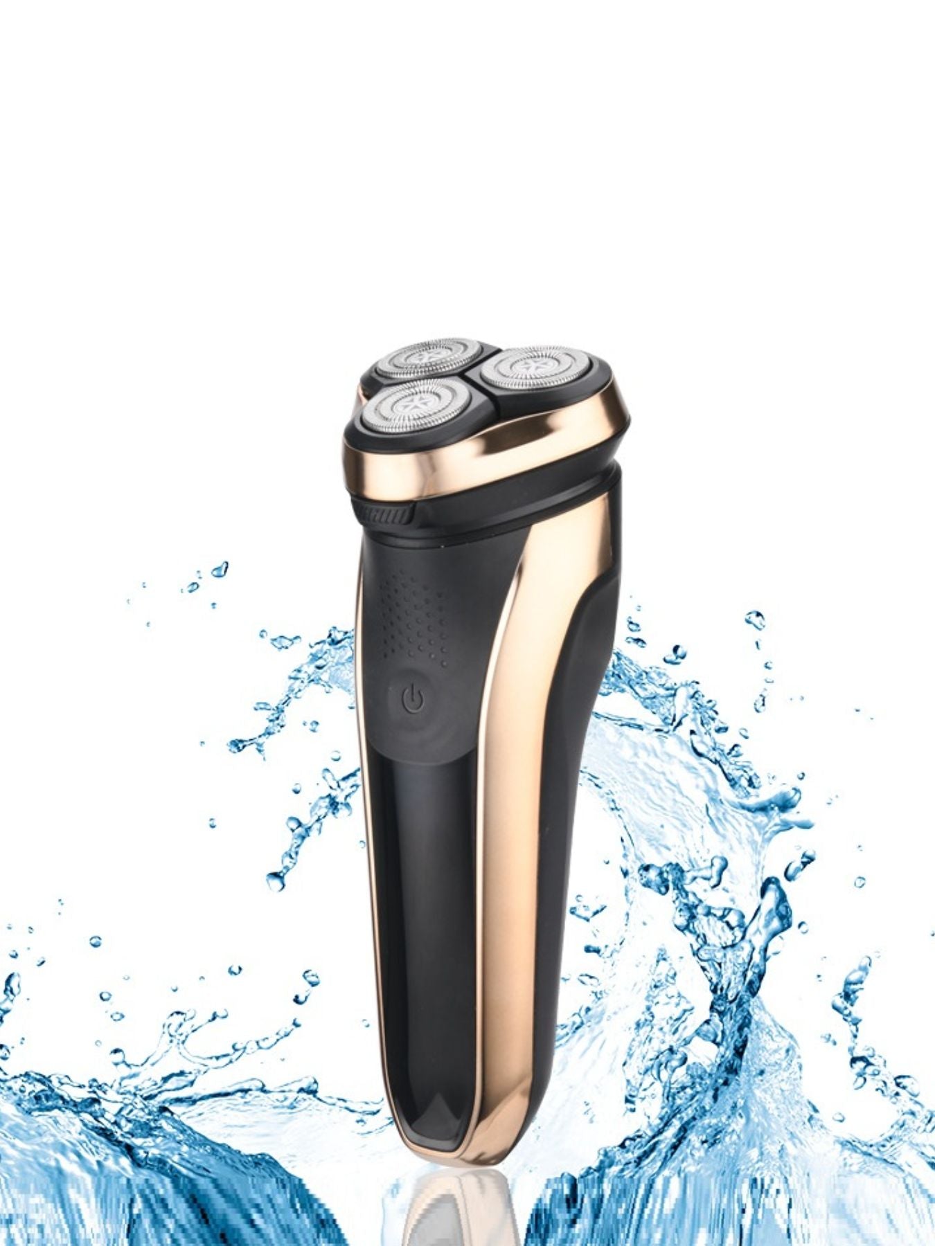 Gold Trendsi cordless rotary shaver with multiple rotary blades and ergonomic handle for smooth, close shaving.