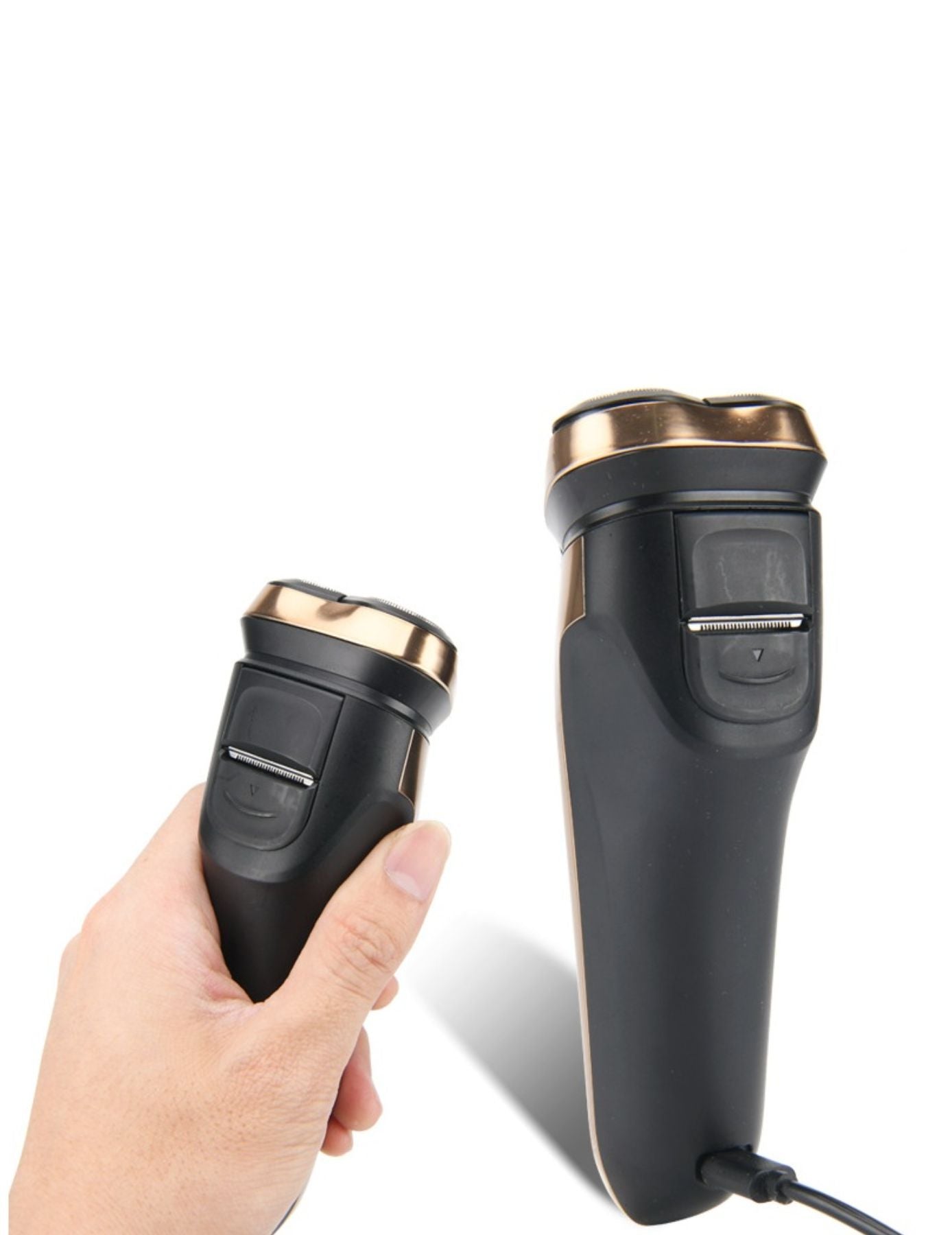 Gold cordless rotary shaver by Trendsi with multiple rotary heads and ergonomic handle for smooth, close shaving.
