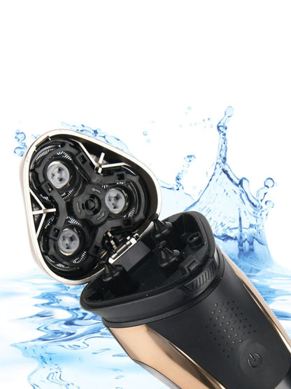 Gold Trendsi cordless rotary shaver with multiple rotary blades and ergonomic handle for smooth, close shaving.
