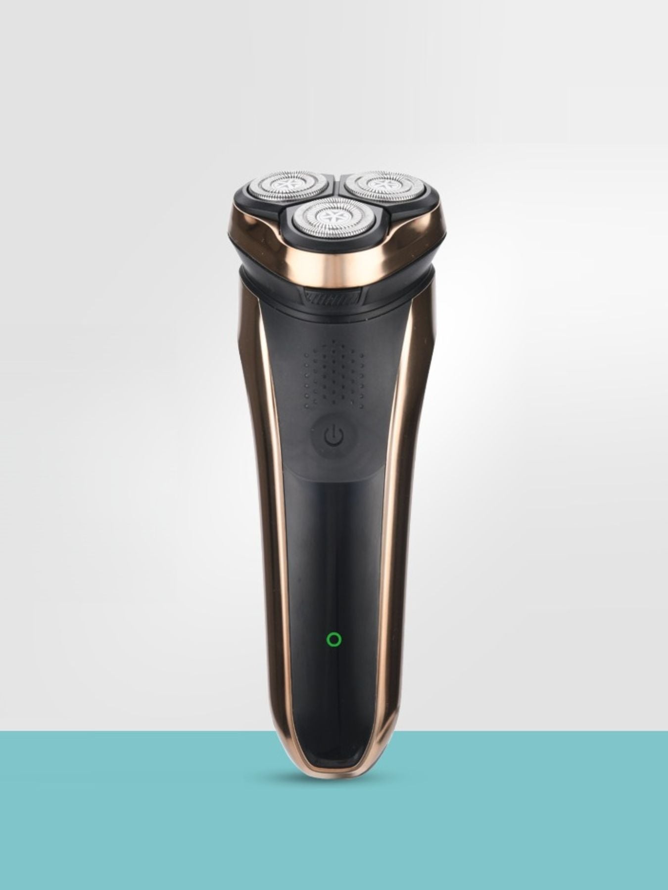 Gold Trendsi cordless rotary shaver with multiple rotary heads and ergonomic handle for smooth, close shaving.