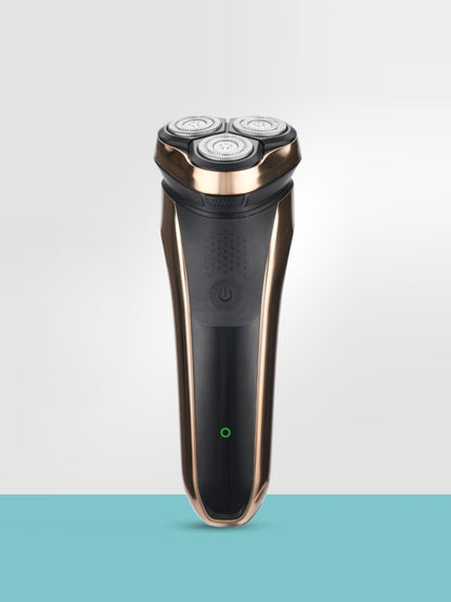 Gold Trendsi cordless rotary shaver with multiple rotary heads and ergonomic handle for smooth, close shaving.