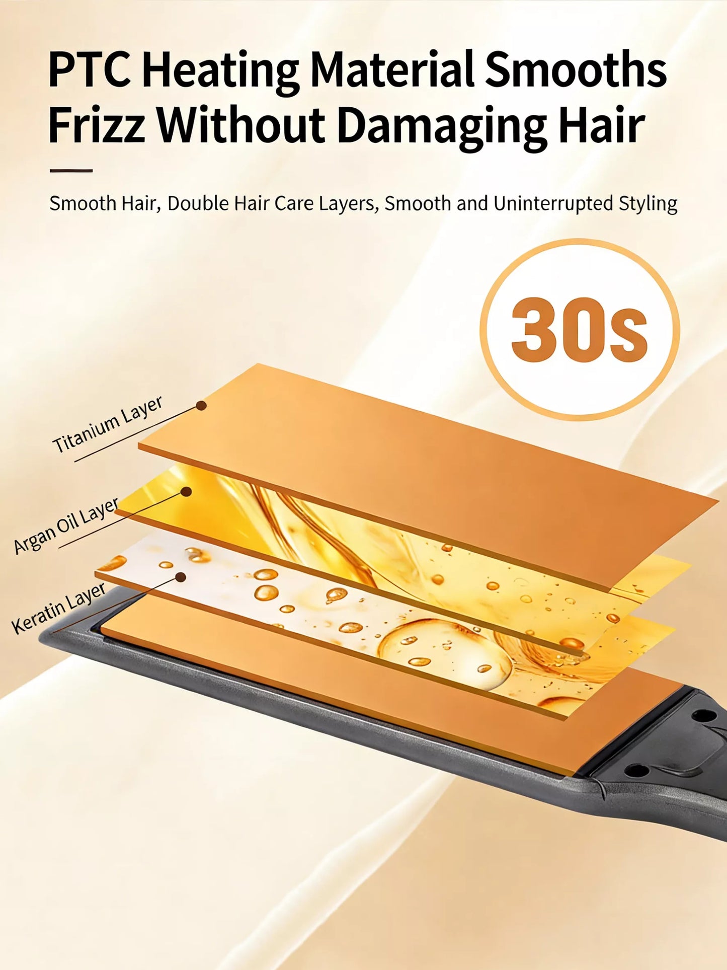 Gold Trendsi curling and straightening hair iron with adjustable temperature control, showcasing its sleek design and heating plates.
