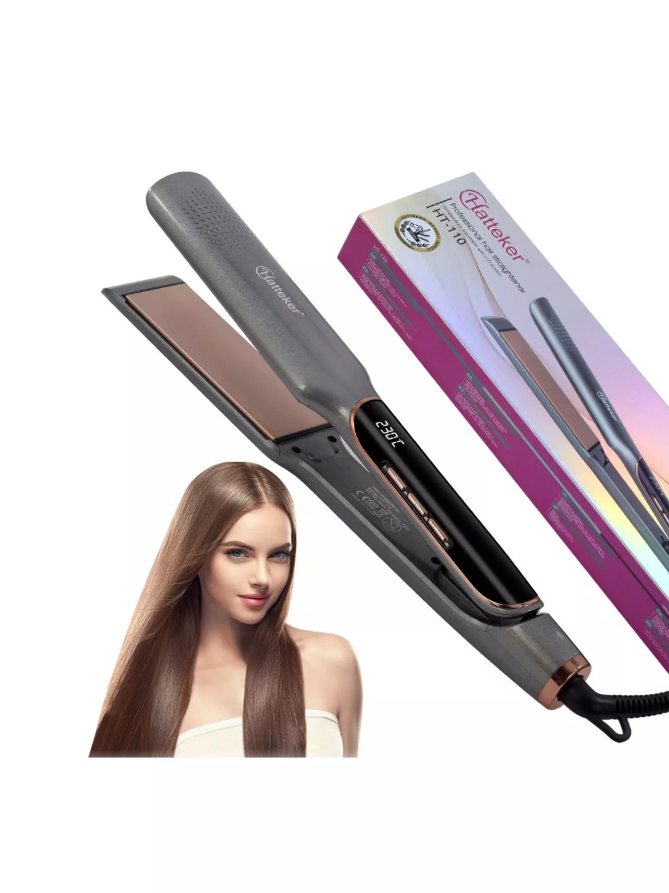 Gold Trendsi curling and straightening hair iron with adjustable temperature control for versatile styling.