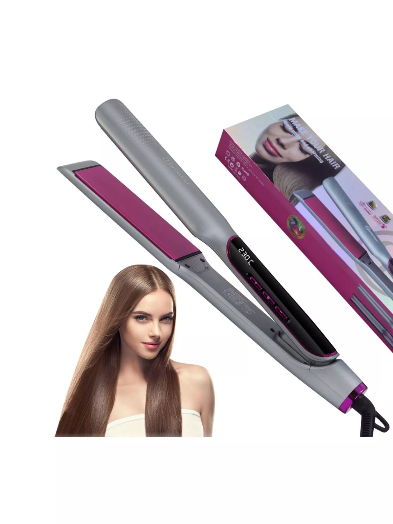 Gold Trendsi curling and straightening hair iron with adjustable temperature control for versatile styling.