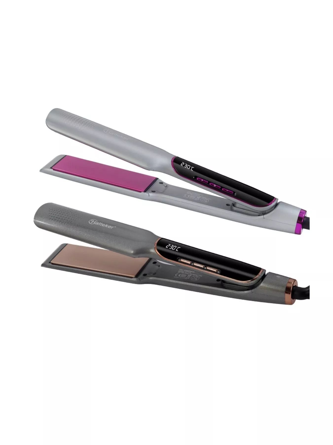 Gold Trendsi curling and straightening hair iron with adjustable temperature control showing the device and power button.