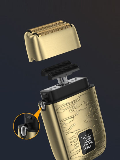 Trendsi electric foil shaver with LED display, gold finish, compact design, and ergonomic handle for smooth shaving.