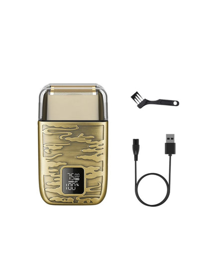 Electric foil shaver with LED display in gold, featuring a sleek handle and foil head for close, comfortable shaving by Trendsi.