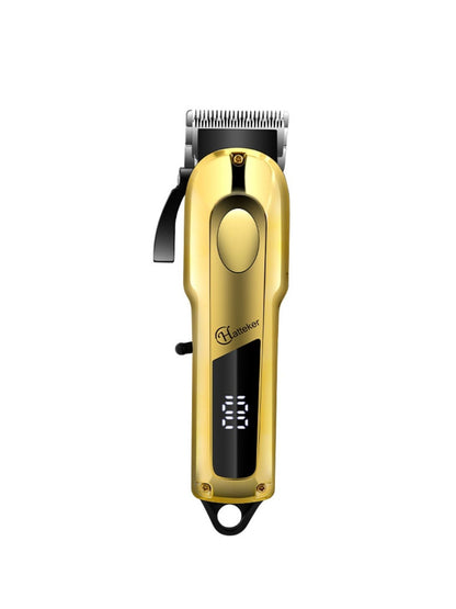 Gold electric foil shaver with LED display by Trendsi, featuring a sleek design and multiple shaving heads for a close, comfortable shave.