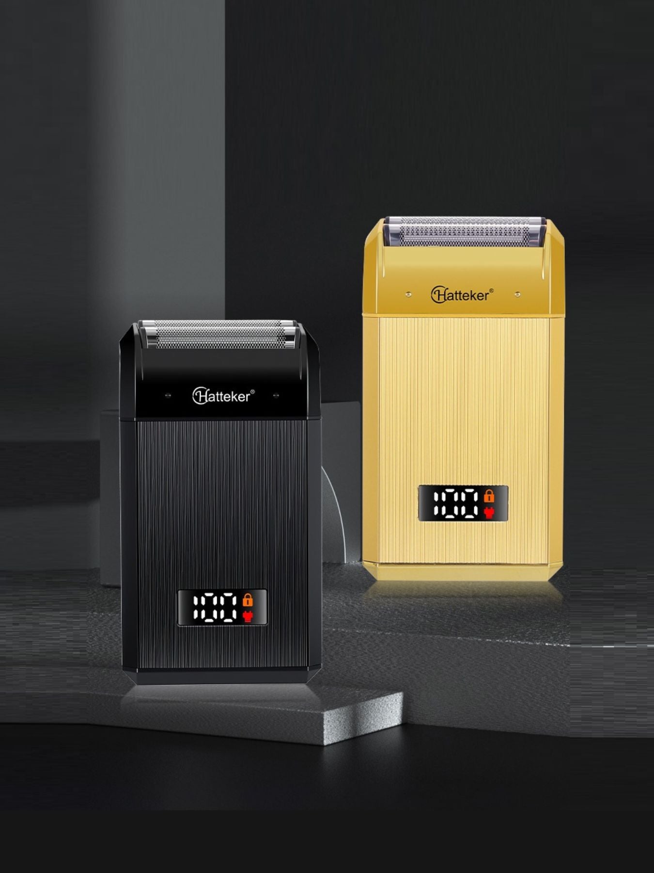 Gold portable electric foil shaver with LED display, compact design, and ergonomic handle from Trendsi.