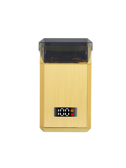 Trendsi portable electric foil shaver with LED display, compact design, gold finish, suitable for quick at-home grooming.