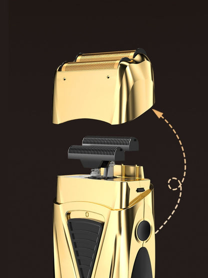 Golden portable shaver by Trendsi, compact electric razor with ergonomic design for easy grooming on the go.