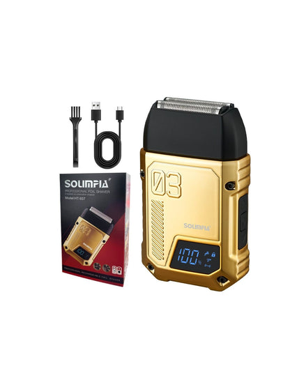 Gold rechargeable electric shaver by Trendsi with a sleek design and ergonomic handle for smooth, close shaving.
