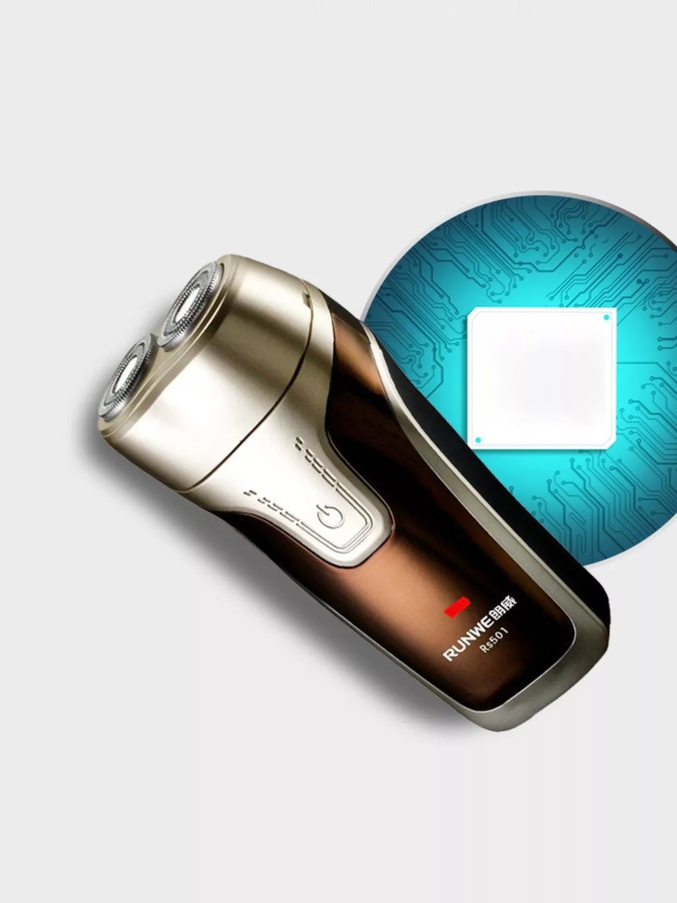 Gold Trendsi rechargeable rotary shaver with multiple rotary blades and ergonomic handle for smooth, close shaving.