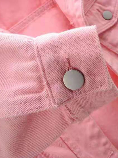 Plus size cropped denim jacket by Trendsi, featuring classic blue denim with silver button details and a stylish, relaxed fit.