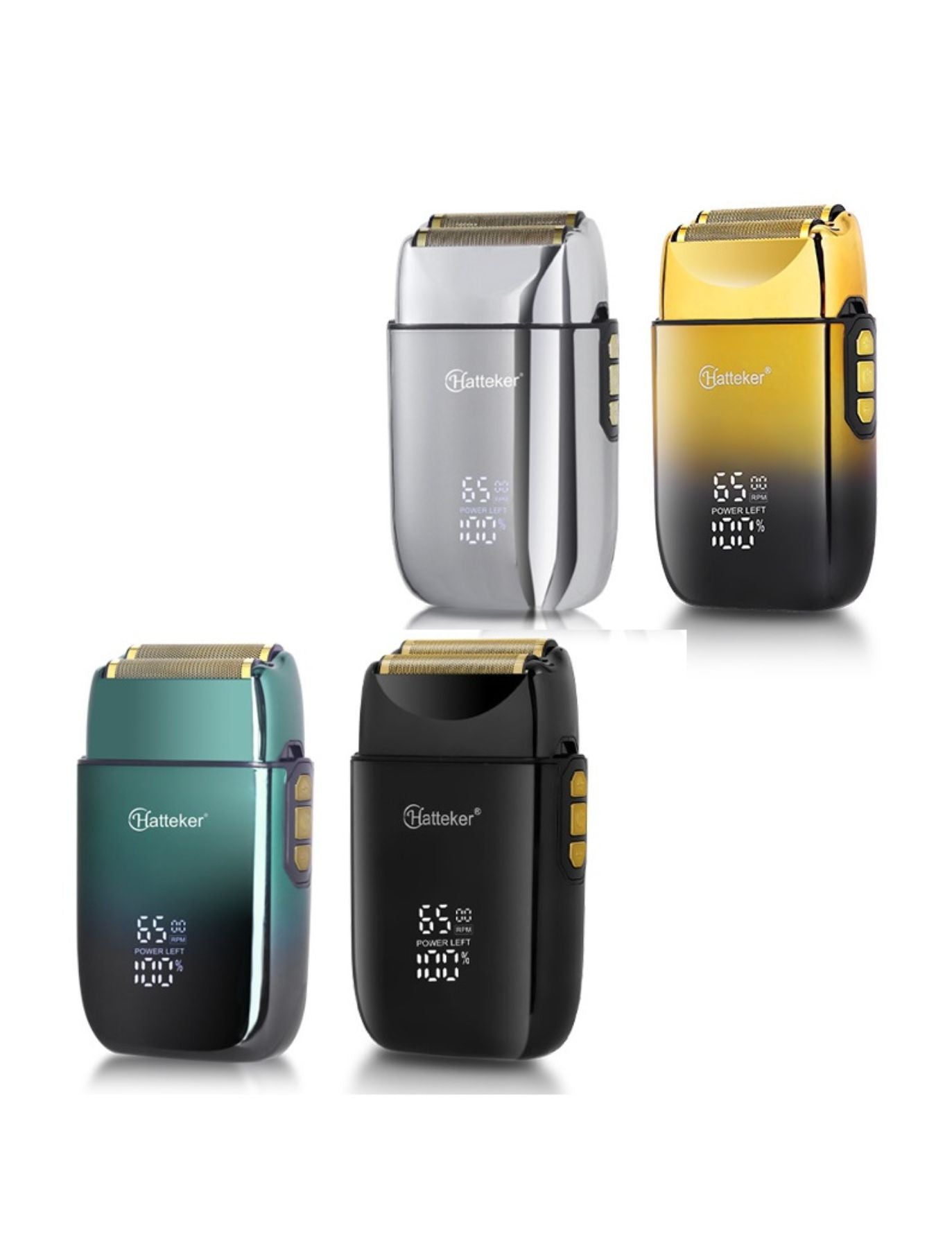 Gold LED display shaver with sleek design and one-size fit, featuring a modern look from Trendsi.