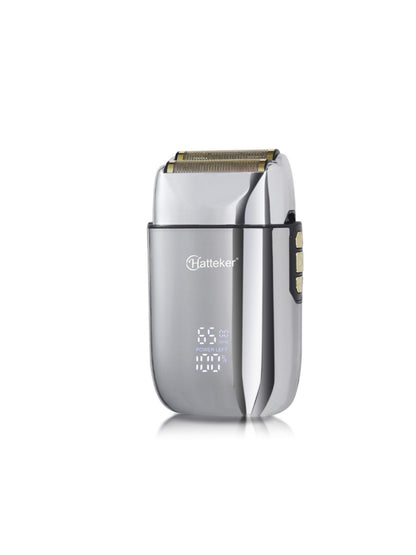 Gold LED display shaver with sleek design and one-size fit, featuring a modern LED screen for precise grooming.