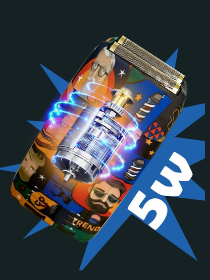 Barber-themed foil shaver by Trendsi featuring graffiti design, compact electric shaver with foil head for grooming.