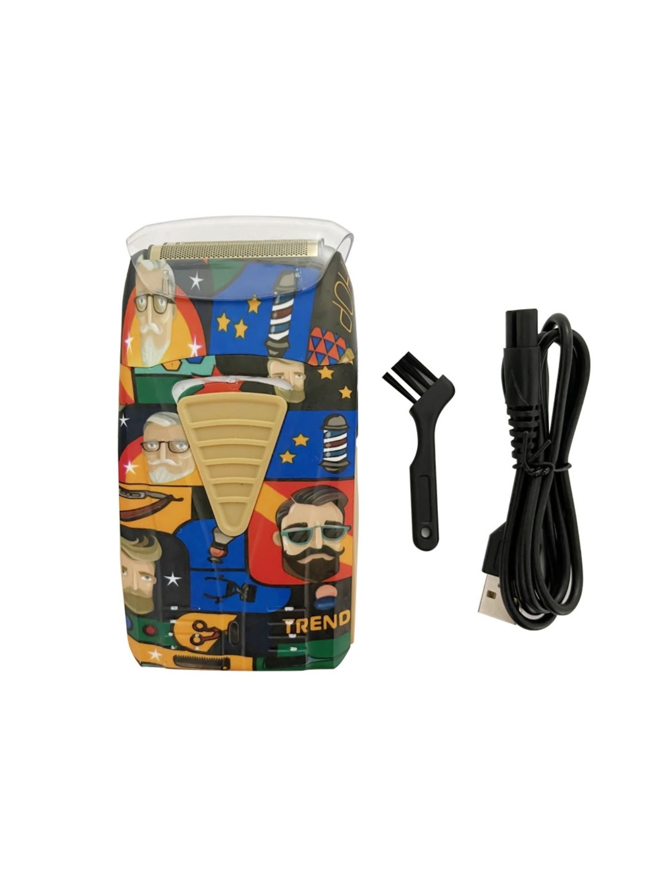 Barber-themed foil shaver with graffiti design from Trendsi, featuring a sleek handheld electric razor perfect for grooming.