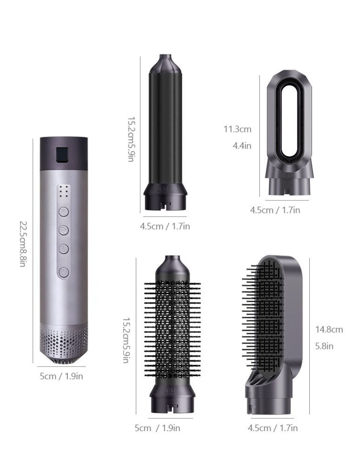 Gray 5-in-1 Hot Air Brush by Trendsi with European plug, versatile styling tool for blow-drying and curling hair.