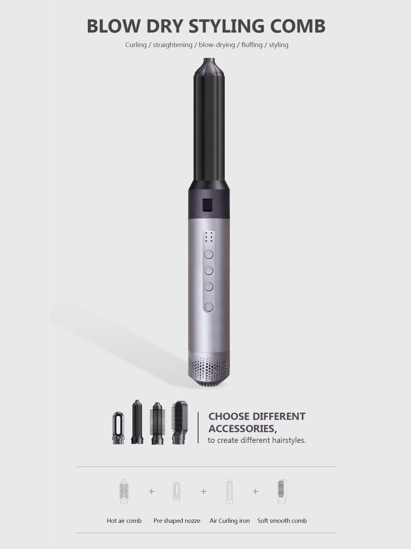 Gray 5-in-1 Hot Air Brush by Trendsi with European plug for versatile hair styling and drying.
