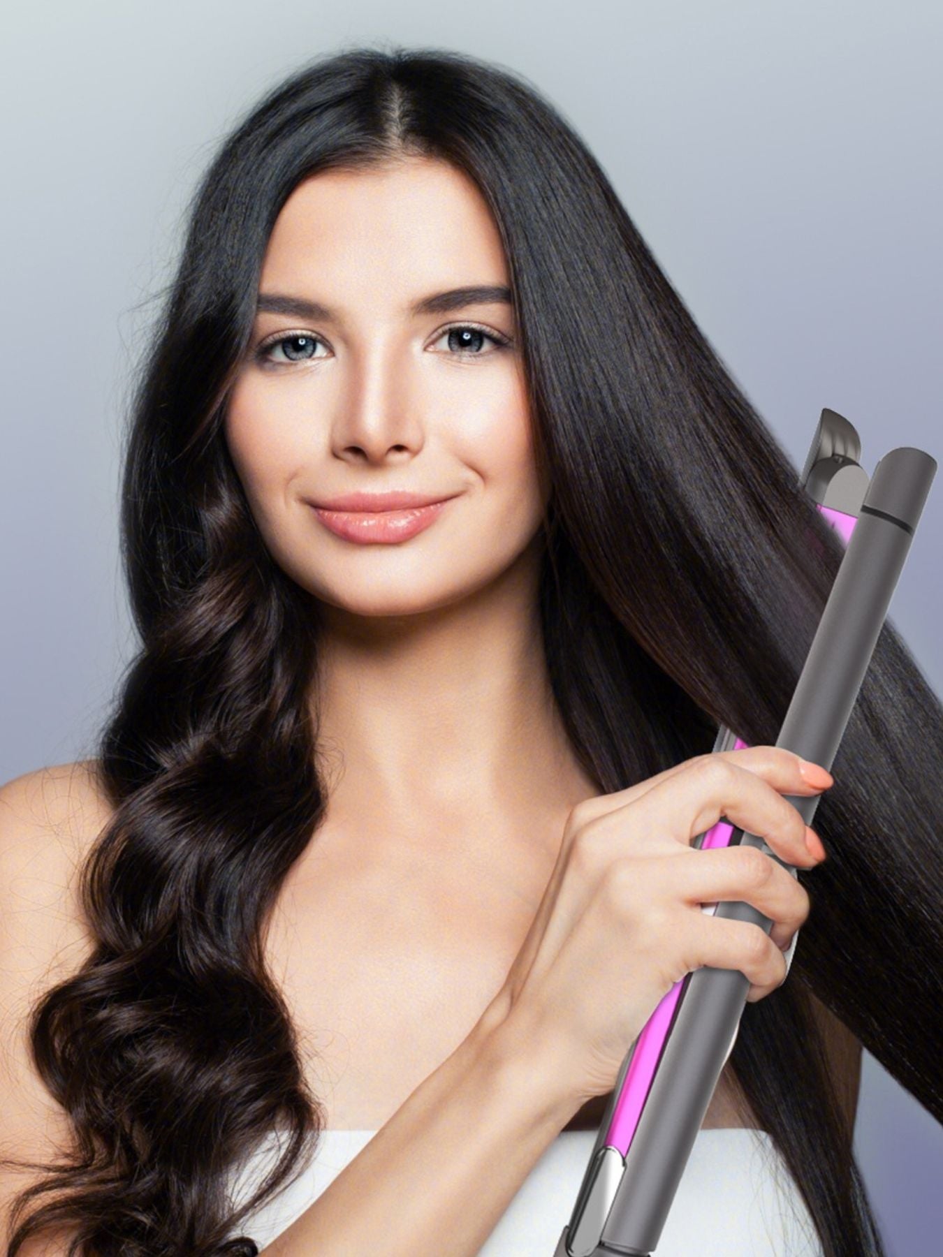 Gray adjustable temperature hair straightener and curler by Trendsi with European plug for versatile styling.